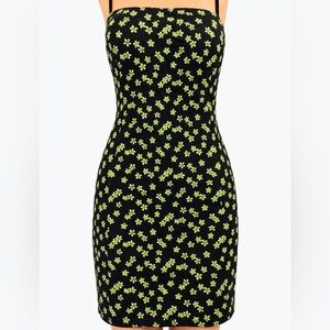 The Limited Black Floral Mini Dress Green Print Fitted Stretch Size 4